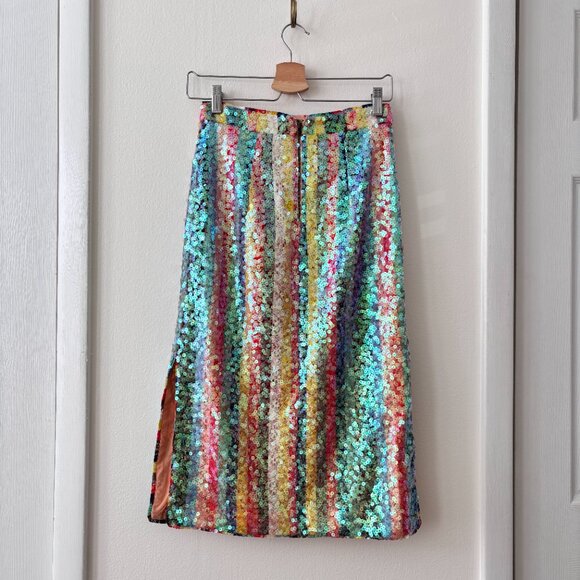 Anthropologie Maeve Rainbow Sequined Midi Skirt - Picture 7 of 9